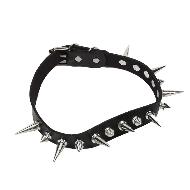 Punk Long Spike Choker Faux Le - Goth Punk Spike Choker 评论和价格