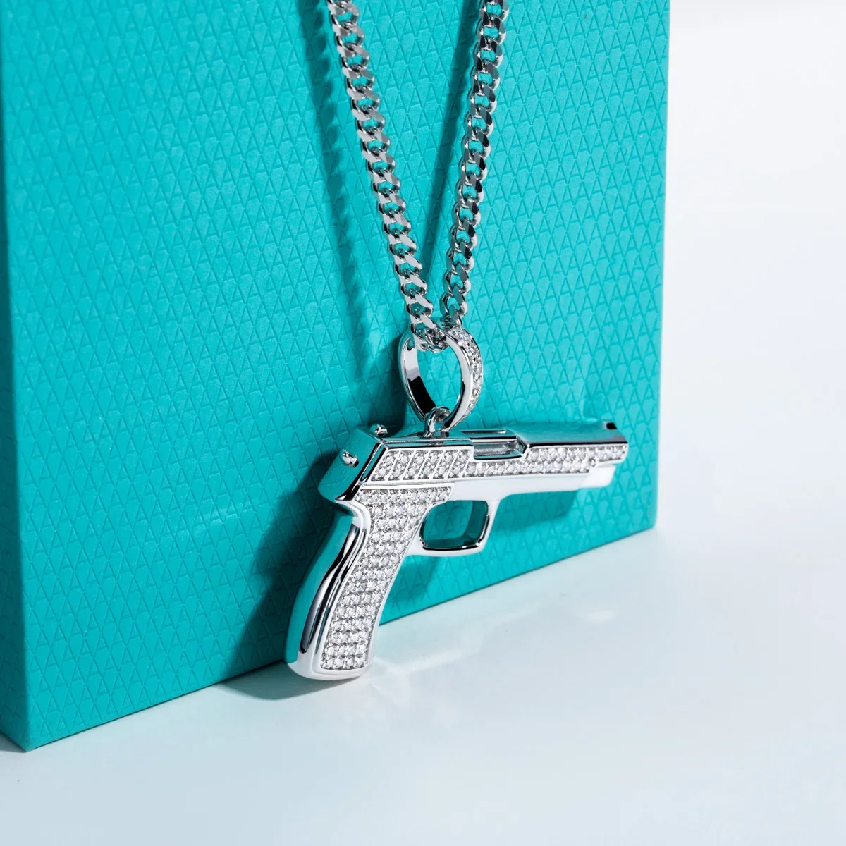 FCGJHW Moissanite Gun Pendant  - 925 Sterling Silver Chain Necklace Men 评论和价格