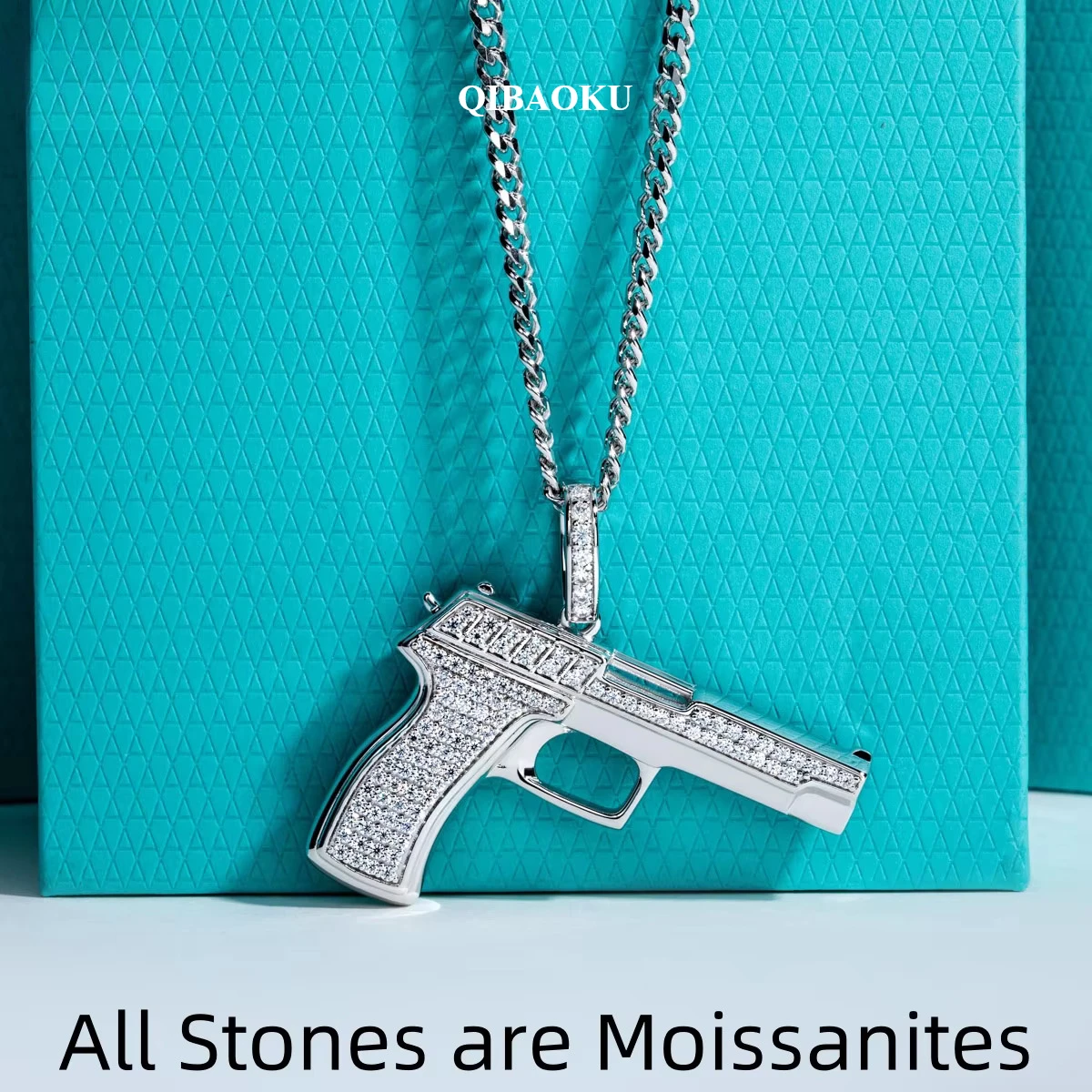 FCGJHW Moissanite Gun Pendant  - 925 Sterling Silver Chain Necklace Men 评论和价格