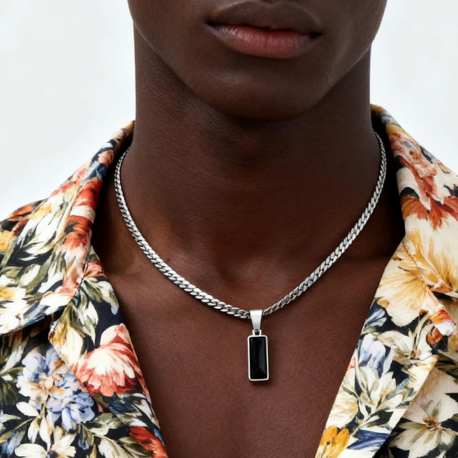 Stylish Mens Geometric Stone P - Cuban Link Chain 12Mm 评论和价格